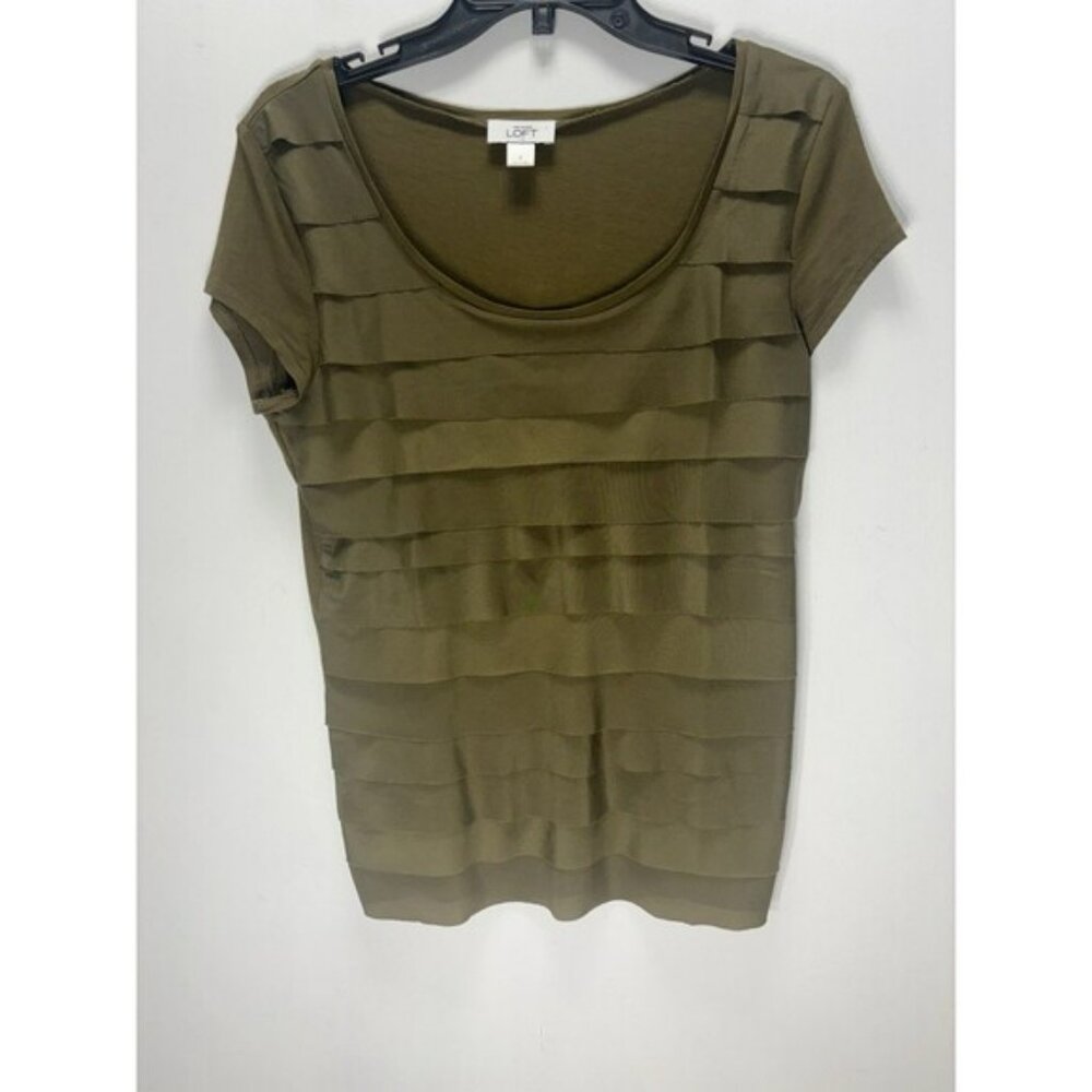 Ann Taylor LOFT Women Green Olive Short Sleeve T-Shirt Top Cotton Sz S